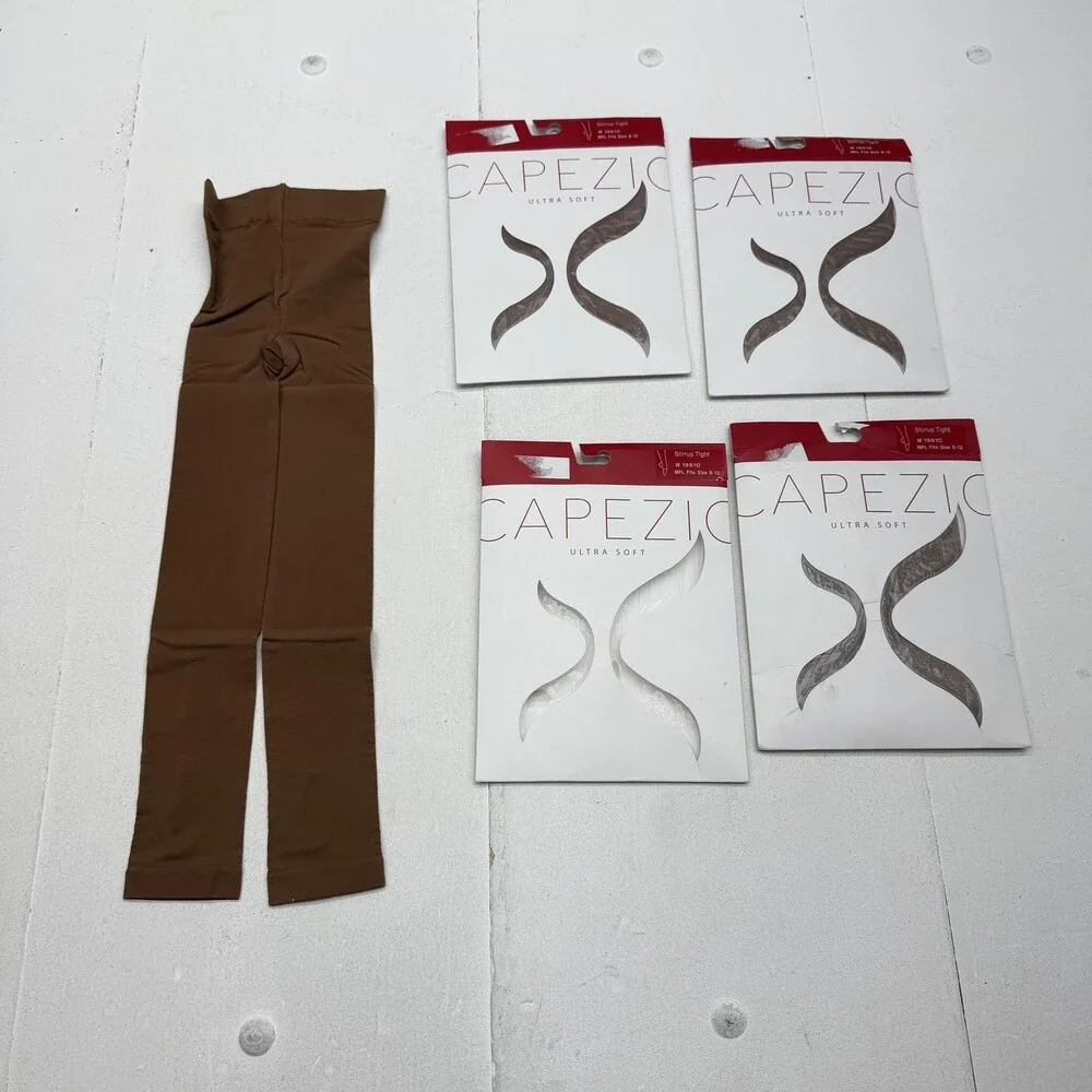 Capezio Tights Girls M 8-12 Brown Ultra Soft Stirrup Nylon Spandex 4 Pack 1961C